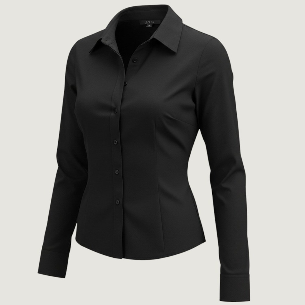 Iris Button Down Shirt Womens Small Black Long Sleeve Darted Tailored Top